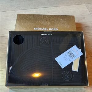 Michael Kors Black Knit Scarf and Hat set